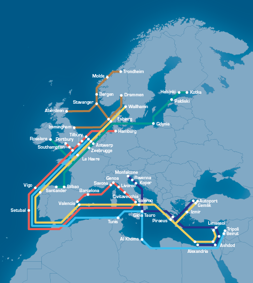 A map of the world with many lines connecting different countries. Beskrivelse genereret af AI