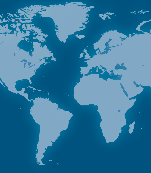 A blue and white map of the world. Beskrivelse genereret af AI